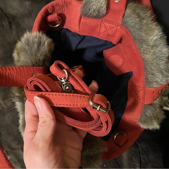 Miss Albright Red and Brown Faux Fur Shoulder Bag - Picture 9 of 10